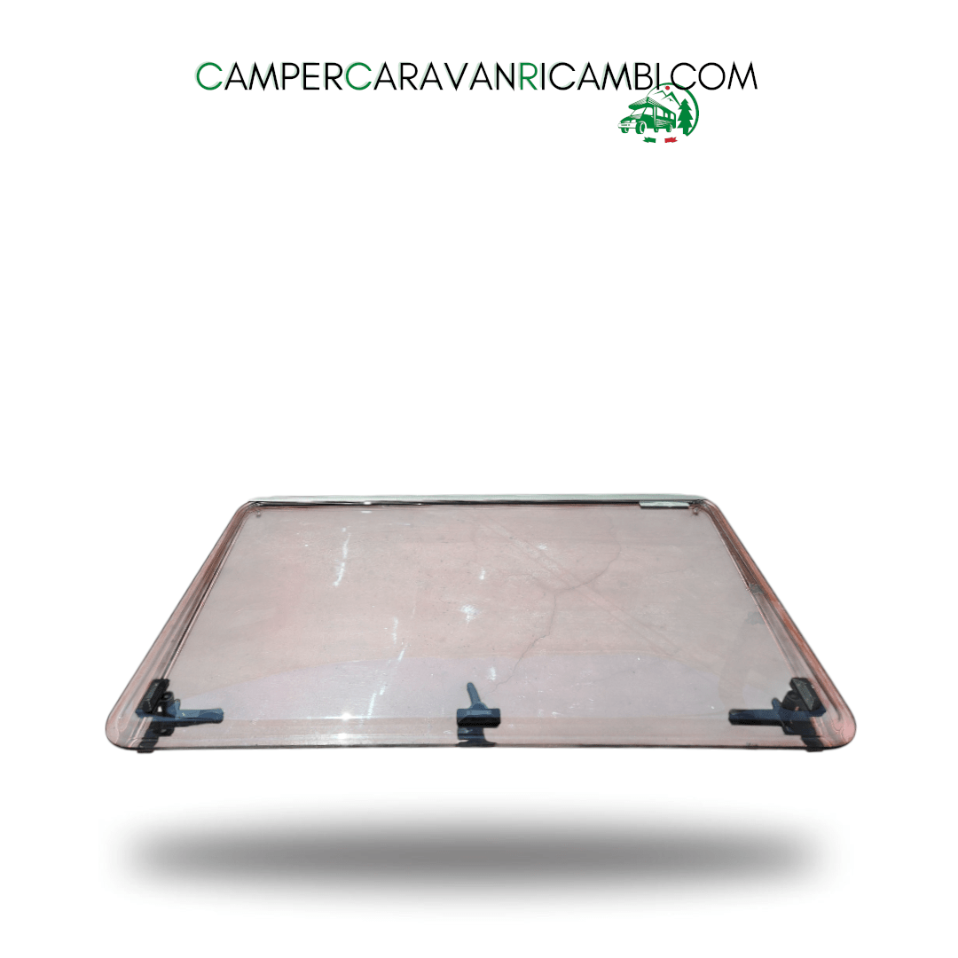 FINESTRA IN PLEXIGLASS FUMÉ CON BORDI STONDATI PER CAMPER HYMER/RAPIDO/NIESSMANN FINE ANNI 90 785x485mm - campercaravanricambi.com