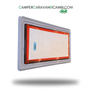 FINESTRA IN PLEXIGLASS CON BORDO GRIGIO CHIARO PER CAMPER/CARAVAN HOBBY FINE ANNI '90 (2412110096)