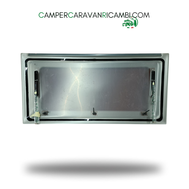 FINESTRA TRAPEZOIDALE IN PLEXIGLASS FRONTALE PER CARAVAN HOBBY DAL 2007 AL 2009 CON PISTONI PER APERTURA. MARCA PARAPRESS (2412400007)