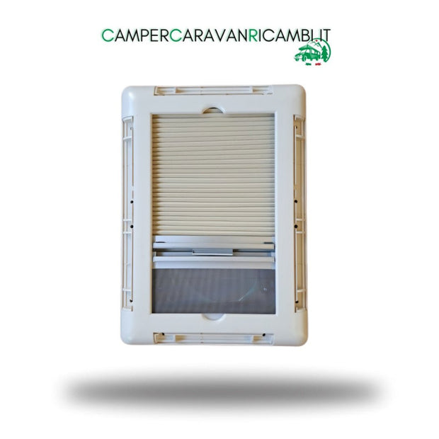 FINESTRA COMPLETA DI TELAIO ESTERNO E CORNICE INTERNA CON OSCURANTE E ZANZARIERA PLISSETTATI (36000) - campercaravanricambi.com