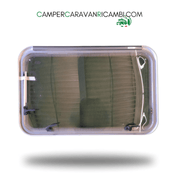 FINESTRA IN PLEXIGLASS CON BORDO GRIGIO SERIGRAFATO PER CAMPER E CARAVAN (F26900X550) - campercaravanricambi.com