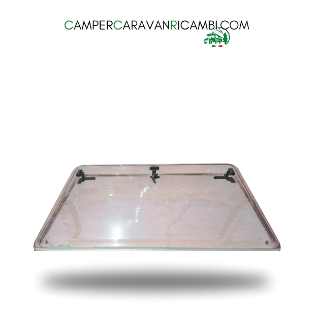 FINESTRA IN PLEXIGLASS FUMÉ CON BORDI STONDATI PER CAMPER HYMER/RAPIDO/NIESSMANN FINE ANNI 90 785x485mm - campercaravanricambi.com