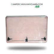 FINESTRA IN PLEXIGLASS FUMÉ CON BORDI STONDATI PER CAMPER HYMER/RAPIDO/NIESSMANN FINE ANNI 90 785x485mm - campercaravanricambi.com