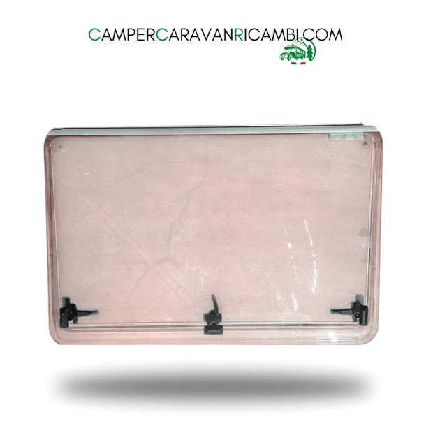 FINESTRA IN PLEXIGLASS FUMÉ CON BORDI STONDATI PER CAMPER HYMER/RAPIDO/NIESSMANN FINE ANNI 90 785x485mm - campercaravanricambi.com